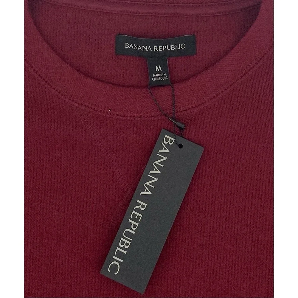 Banana Republic Sweatshirt Mens Med Burgundy Textured Organic Cotton Blend NWT